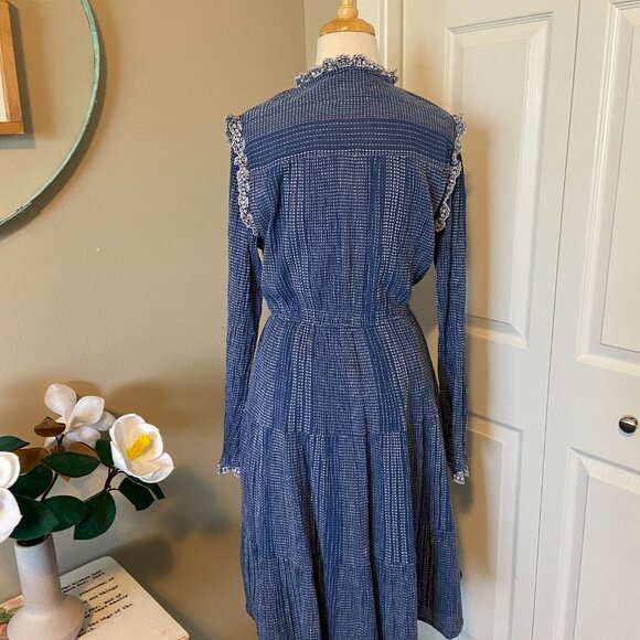 Evy's Tree The Georgia Dress Size Medium Navy Ruffles - Picture 3 of 10